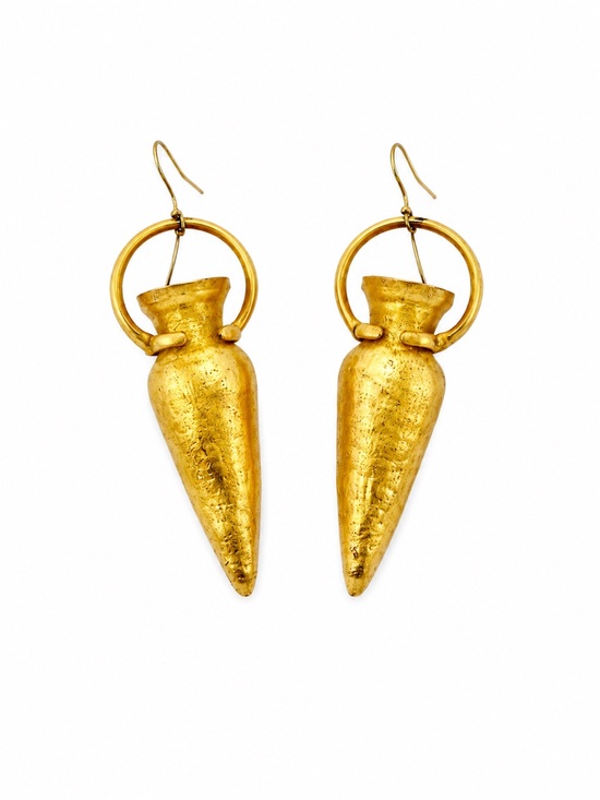 Jewelry - Vintage Gold Textured Cone Drop Hoop Earrings